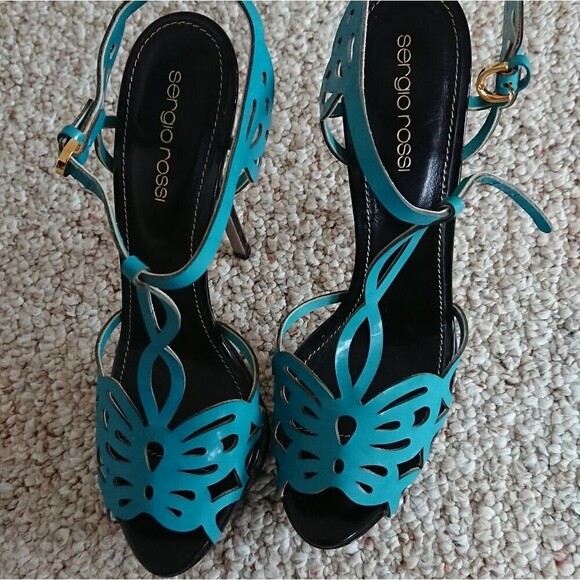 Turquoise blue Sergio Rossi butterfly heels - Picture 2 of 10